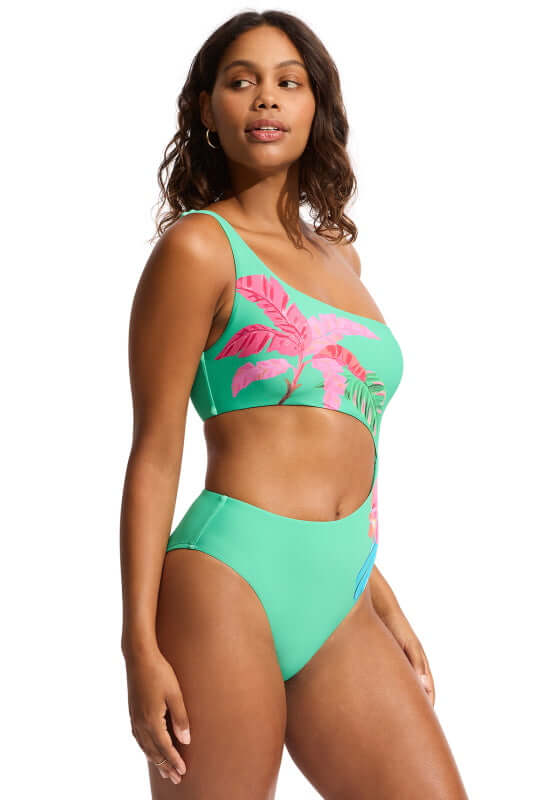 Tropica One Shoulder Cut Out Swimsuit