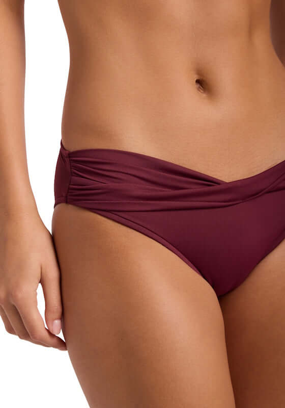 Twist Bandeau Bikini Burgundy by Seafolly, featuring hipster style bikini bottoms in a chic burgundy color.