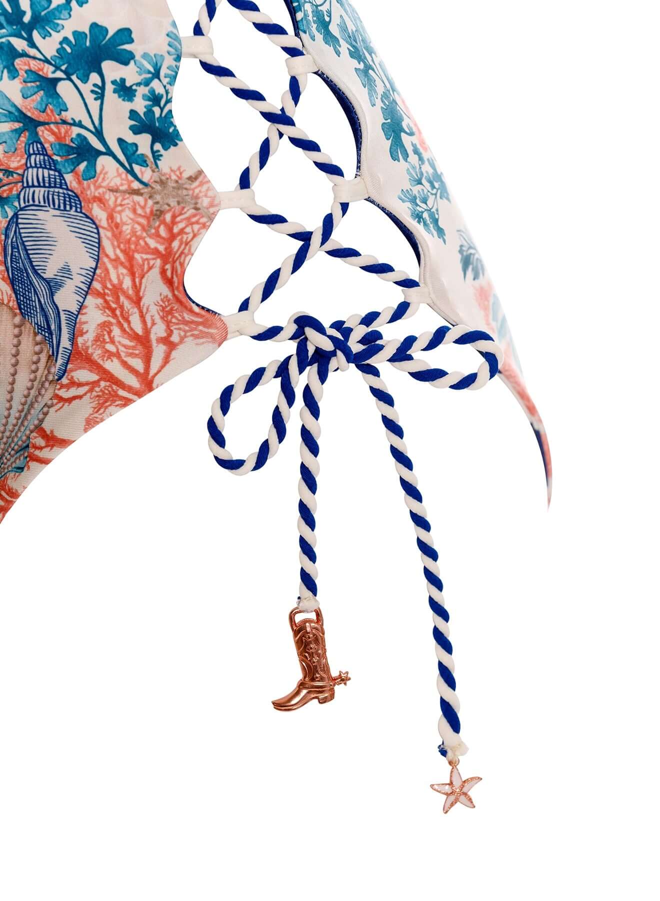 Mariel Sereia Swimsuit by Agua Bendita featuring lace-up side details and artisanal charm.