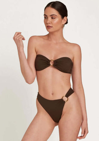 Acapulco Bikini Top Espresso by vendor, featuring a strapless design and stylish ring detail in a rich espresso color.