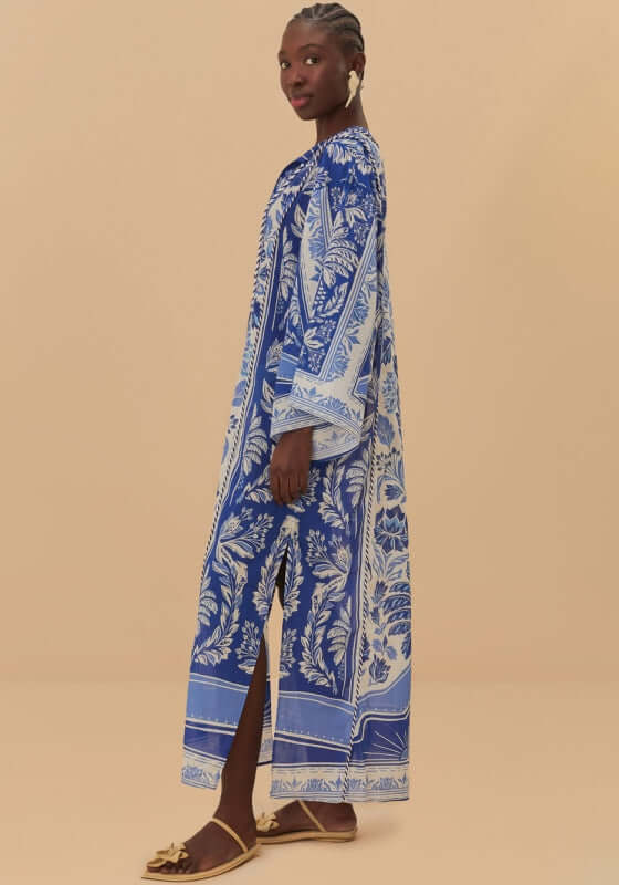 off-white delicate tapestry long sleeve maxi dress The Carmella Dress in Blue Tapestry Rose 8 / Blue Tapestry Rose
