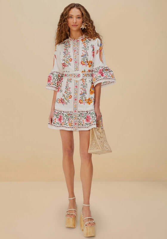 Farm Rio | Delicate Forest Scarves Mini Dress - Beach Cafe Farm Rio | Delicate Forest Scarves Mini Dress - Beach Cafe