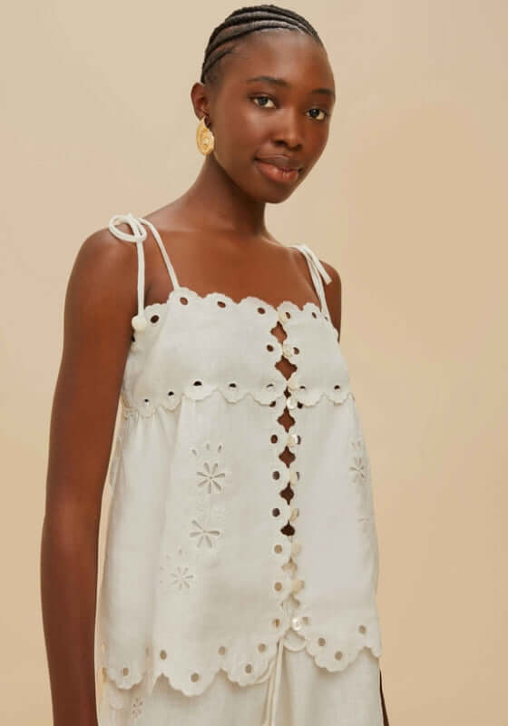 Off-White Flowers Richelieu Linen Blouse