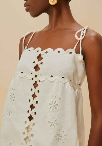 Off-White Flowers Richelieu Linen Blouse