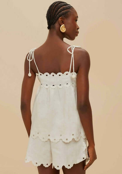 Off-White Flowers Richelieu Linen Blouse