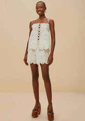 Off-White Flowers Richelieu Linen Shorts