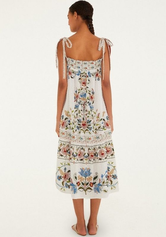 Stitched Garden Off White Long Dress