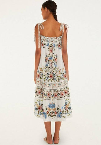 Stitched Garden Off White Long Dress