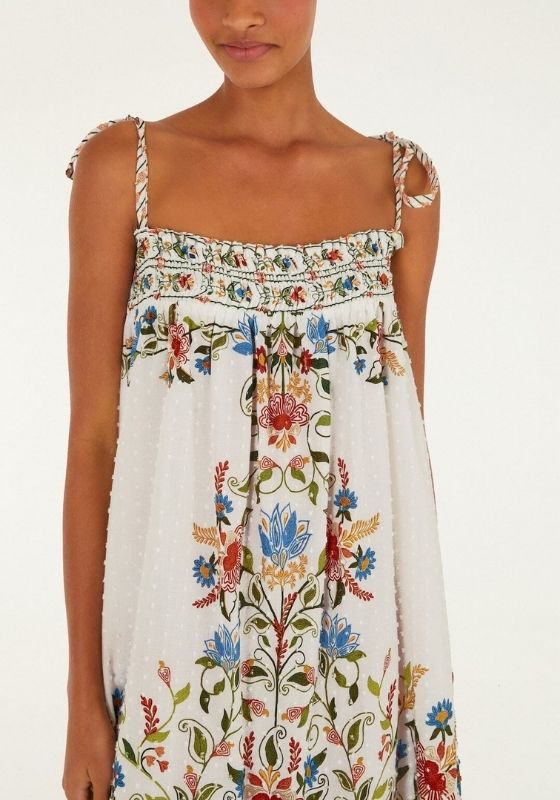 Stitched Garden Off White Long Dress