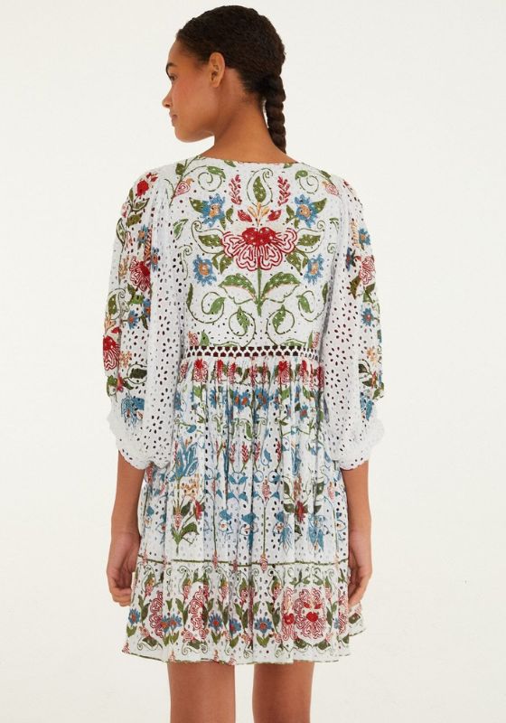 Stitched Garden Off White Mini Dress