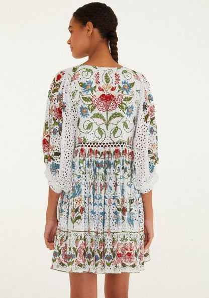 Stitched Garden Off White Mini Dress