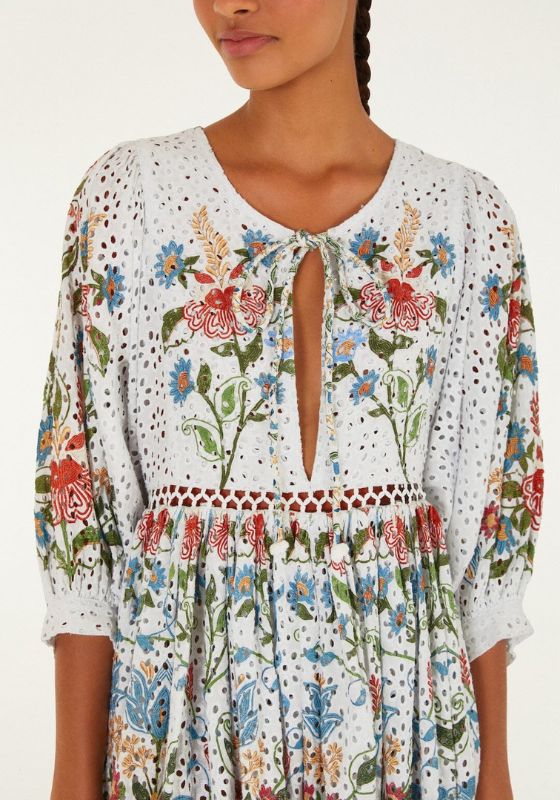 Stitched Garden Off White Mini Dress