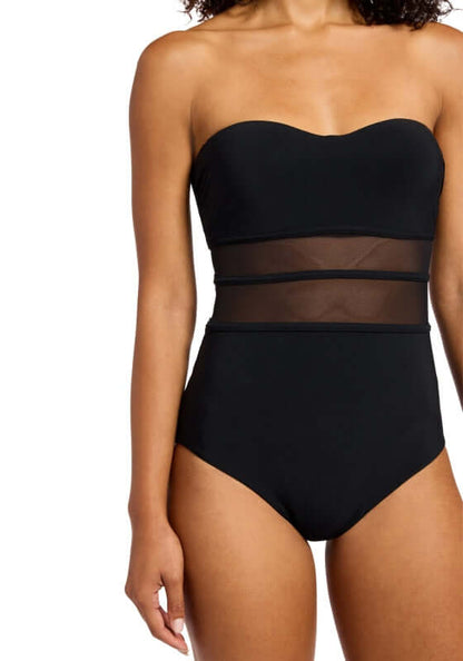 jets swimwear, black mesh bandeau designer swimsuit