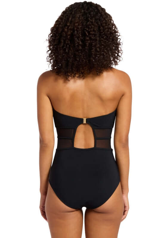 jets swimwear, black mesh bandeau designer swimsuit