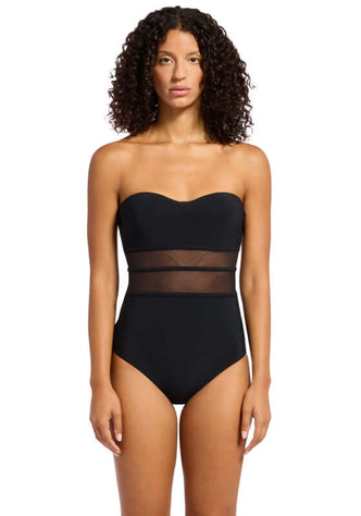 jets swimwear, black mesh bandeau designer swimsuit