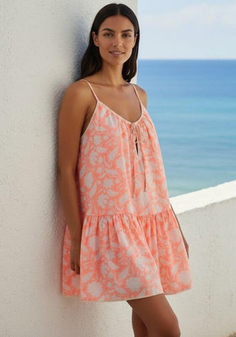 Pomegranate Strappy Mini Dress Neon Red