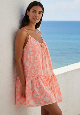 Pomegranate Strappy Mini Dress Neon Red