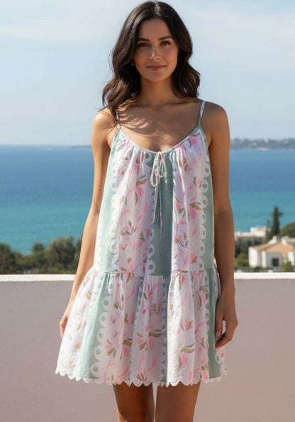 juliet dunn, bird of paradise strappy mini dress pistachio