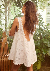 Floral Cutwork Low Back dress White