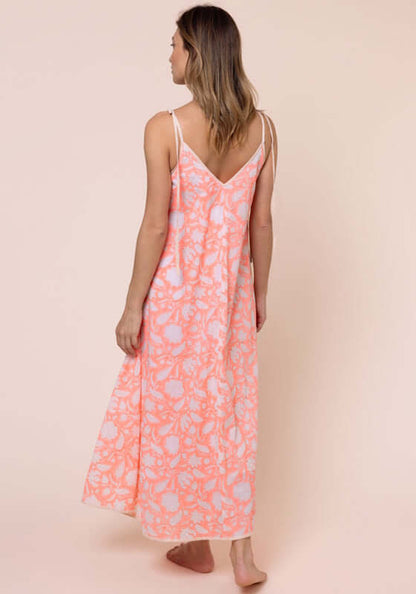 Pomegranate Floaty Maxi Dress Neon Red by Juliet Dunn, showcasing the elegant back view of the vibrant maxi dress.
