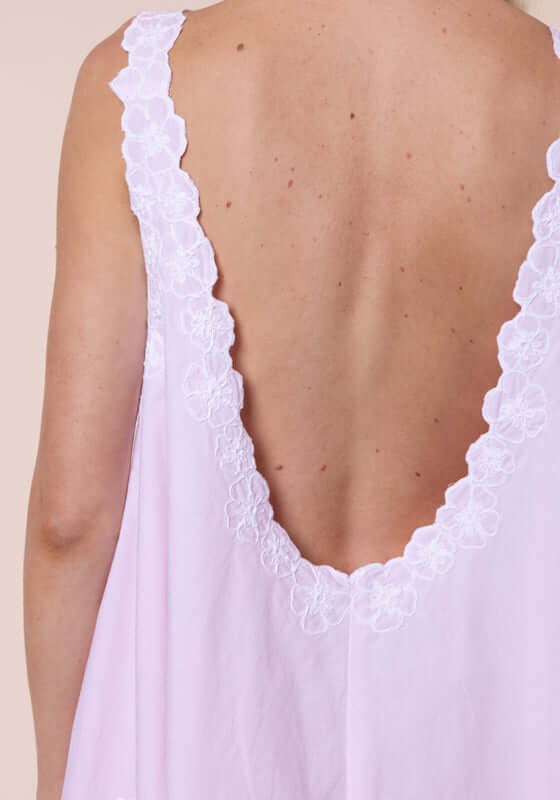 Poplin Floral Low Back Dress Petal Pink by Juliet Dunn, showcasing a delicate low back design with floral detailing.