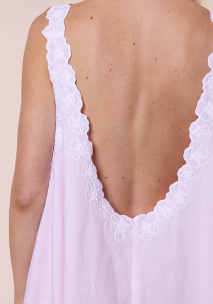 Poplin Floral Low Back Dress Petal Pink by Juliet Dunn, showcasing a delicate low back design with floral detailing.