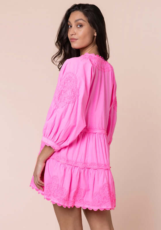 Juliet Dunn | Ric Rac Tiered Mini Dress Hot Pink –