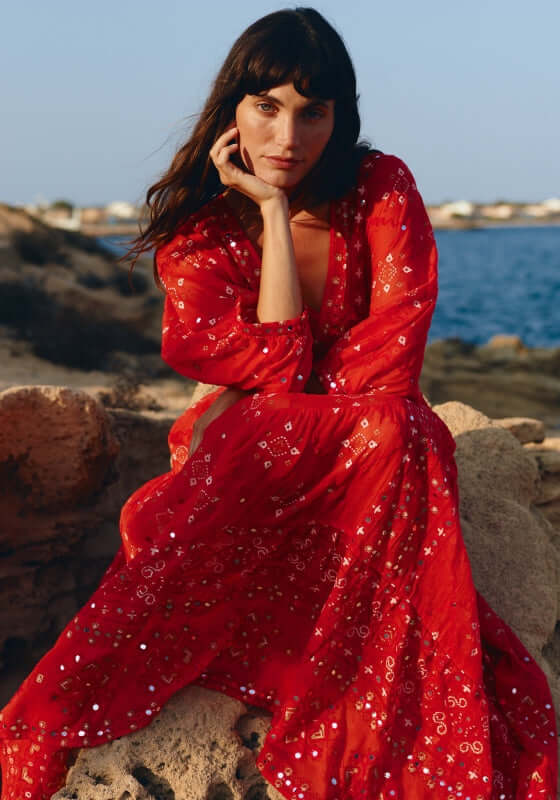 juliet dunn red dress Juliet Dunn Embroidered Scalloped Cotton Minidress In Red
