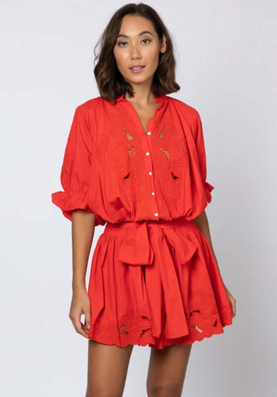 Juliet Dunn | Cut Out Blouson Dress Red - Beach Cafe Juliet Dunn | Cut Out Blouson Dress Red - Beach Cafe