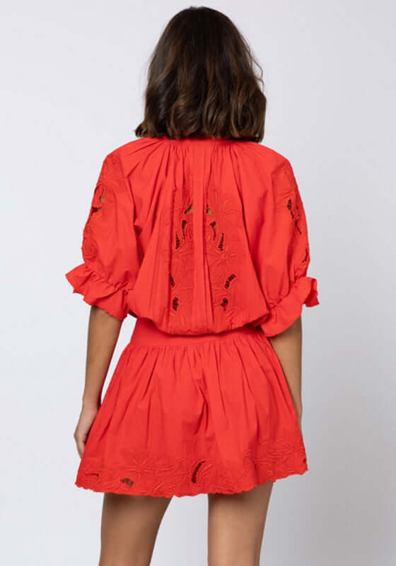 Juliet Dunn | Cut Out Blouson Dress Red - Beach Cafe Juliet Dunn | Cut Out Blouson Dress Red - Beach Cafe