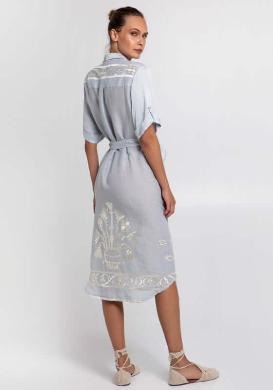 Greek Archaic Kori | Crete Button Down Midi Dress Grey - Beach Cafe Greek Archaic Kori | Crete Button Down Midi Dress Grey - Beach Cafe