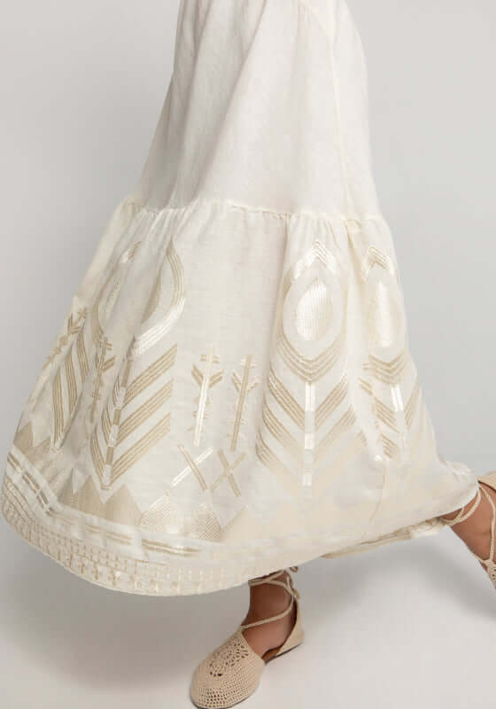 Greek Archaic Kori | Feather Strappy Midi Dress - Beach Cafe Greek Archaic Kori | Feather Strappy Midi Dress - Beach Cafe