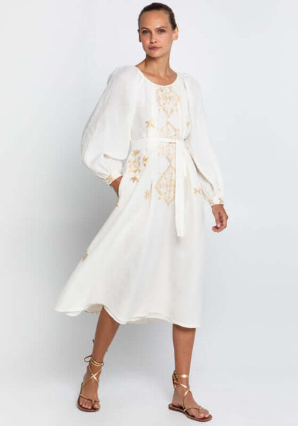 white dress with gold embroidery A Line Tulle Wedding Dress with Gold Lace Appliques JQ1013