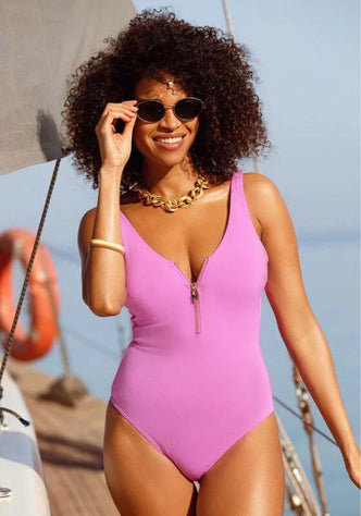Malibu Zip Up Swimsuit Purple Orchid