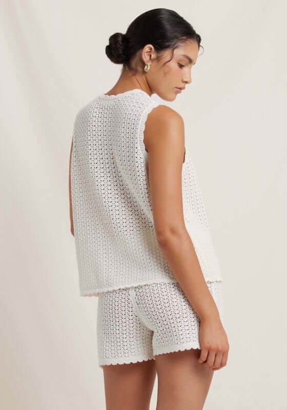 Pointelle Top Seashell by Peony, featuring a sleeveless white crochet design, perfect for warm days or layering.