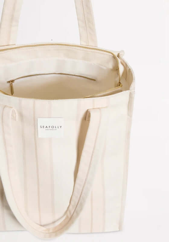 Aurora Tote Beach Bag Sand by Seafolly with practical zip closure and interior pocket for secure organization.