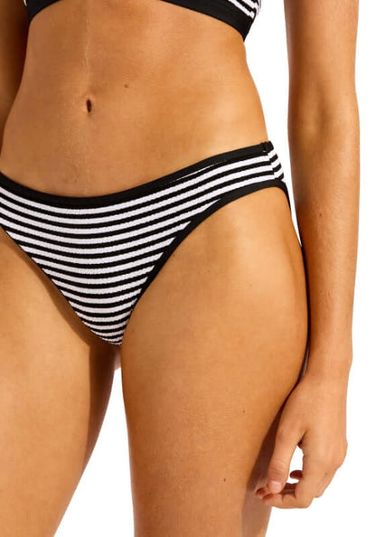 Clubhouse Collar Halter Bikini by Seafolly, featuring a chic black and white striped design on the bikini bottom.