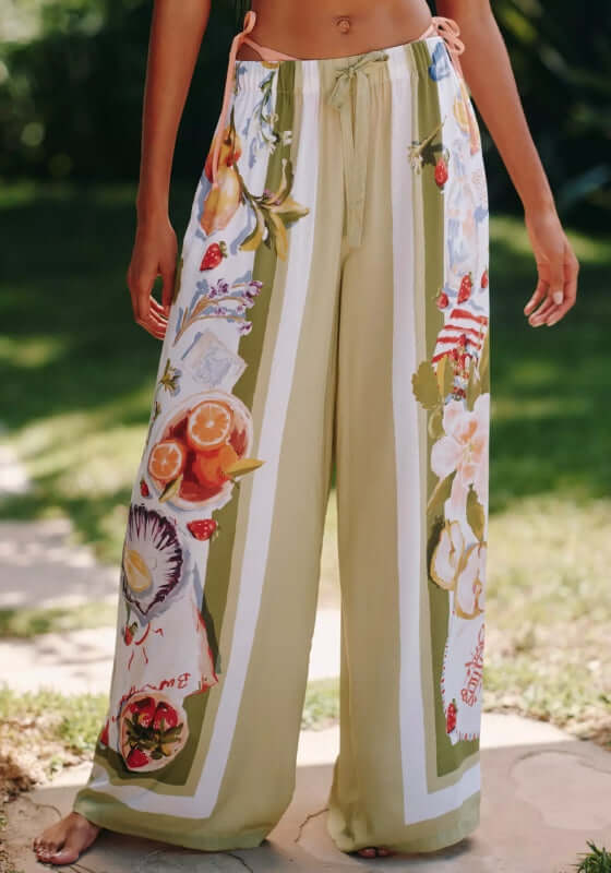 Riviera Coast Beach Trousers by Seafolly, showcasing vibrant beach-themed patterns and a relaxed fit with drawstring waist.