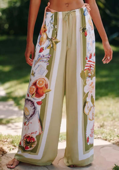 Riviera Coast Beach Trousers by Seafolly, showcasing vibrant beach-themed patterns and a relaxed fit with drawstring waist.