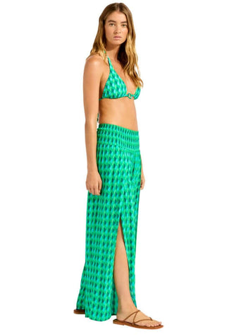 Shirred Waist Sorrento Vivid Green Beach Trousers by Seafolly, featuring a stylish wrap design and vibrant green color for summer.