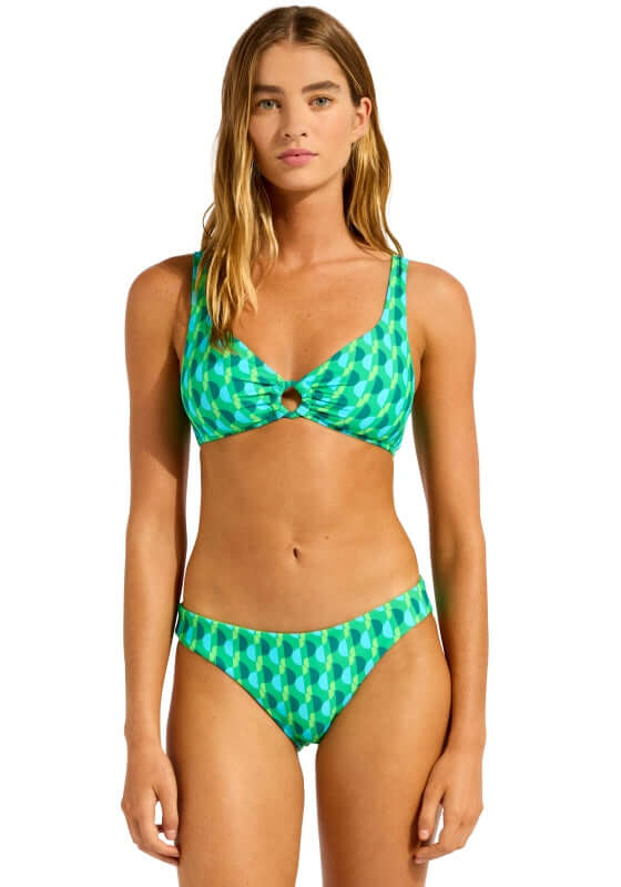 Ring Front Sorrento Vivid Green Tank Bikini by Seafolly, featuring vibrant green colors and a flattering design.