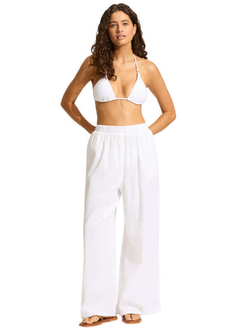 Crinkle Beach Trousers White