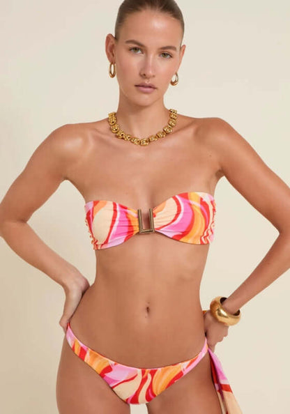 Taormina Bandeau Bikini Viva Soleil by Away That Day, featuring a bandeau top with a gold U-bar and medium coverage bottoms.