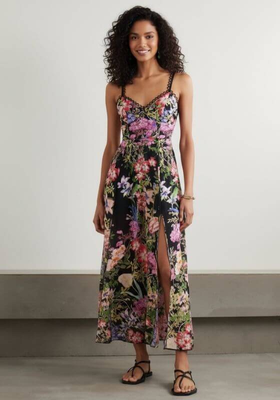 Iraso Long Dress Black Botanical