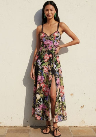 Iraso Long Dress Black Botanical
