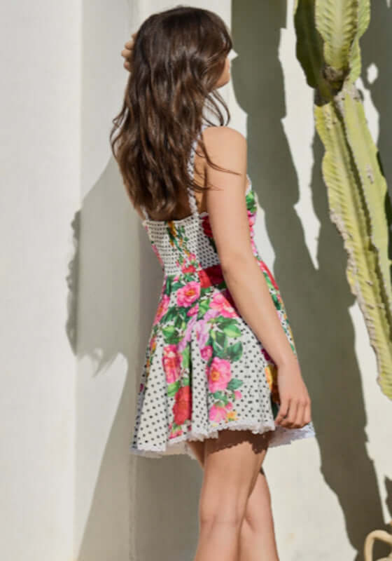 Folkadot Short Dress Rosela by Charo Ruiz, showcasing a floral polka dot pattern in a charming mini dress.