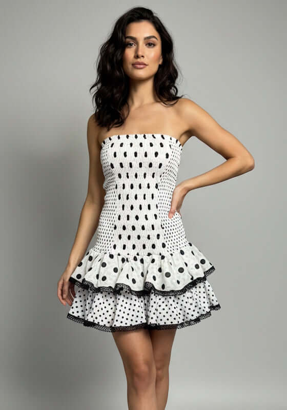 Charo Ruiz | Polkadot Zahara Short Dress White –