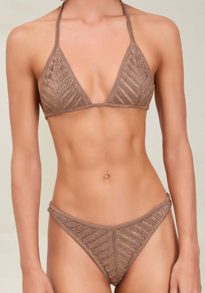 Lucina Bikini Truffle by Devon Windsor featuring a shimmery fine knit triangle top and classic hipster bottoms.
