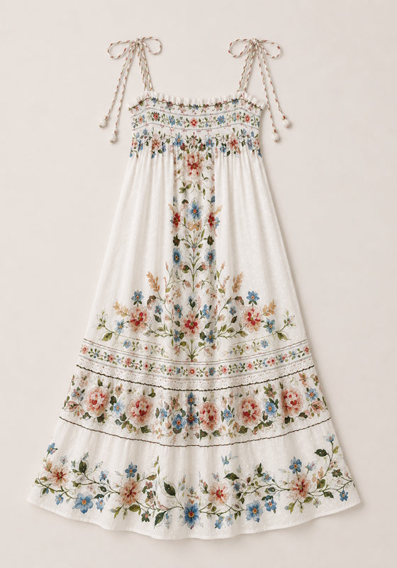 Stitched Garden Off White Long Dress