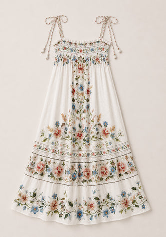 Stitched Garden Off White Long Dress